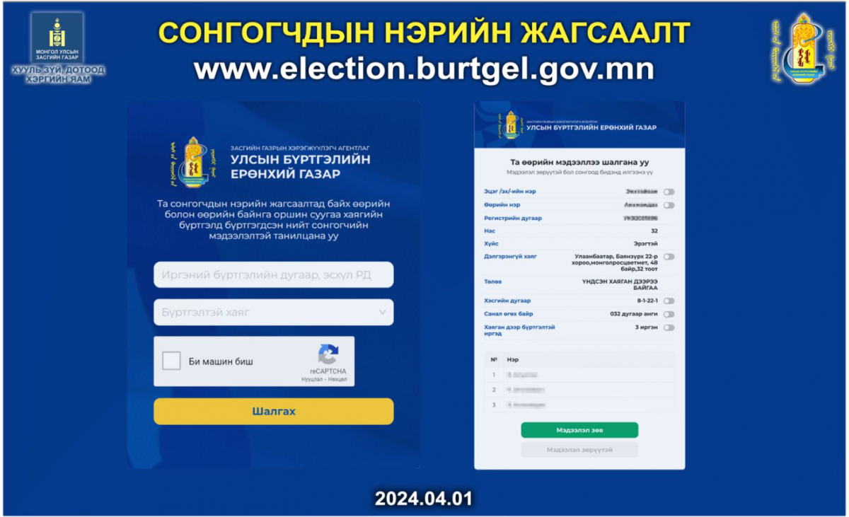 СОНГУУЛЬ: ТАНЫ НЭР СОНГОГЧДЫН НЭРИЙН ЖАГСААЛТАД БАГТСАН ЭСЭХИЙГ ИНГЭЖ ШАЛГААРАЙ